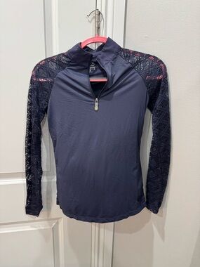 Women's Navy Quarter-Zip Lace Sleeve Long-Sleeve Sun Shirt